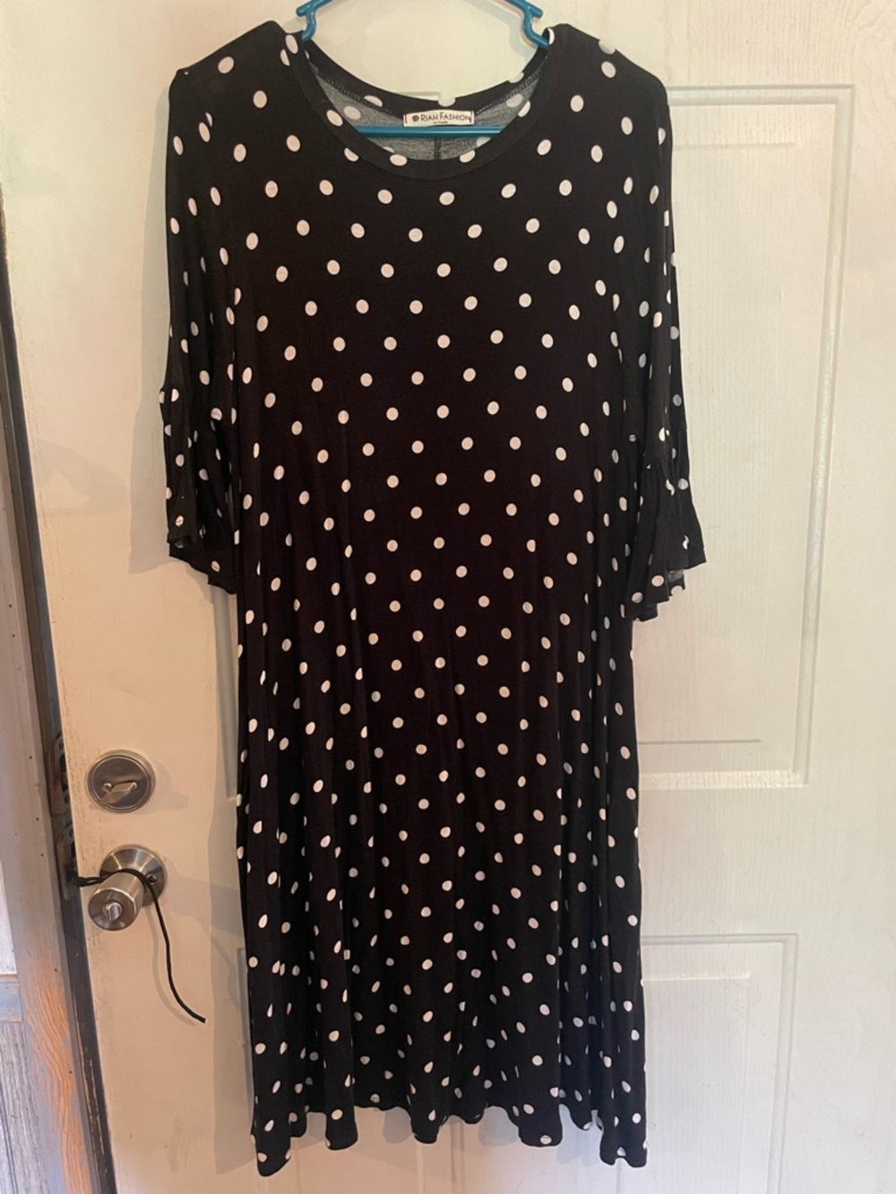 C0018 Polka Dot Midi Dress - Black with White Dots by Riah Fashion